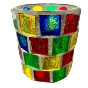 Vintage Stained Glass Candle Votive Holder Marked KIG China Jiali Christmas